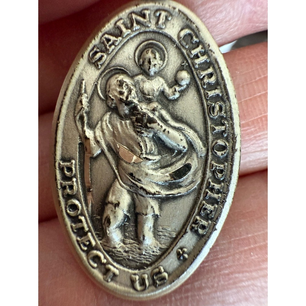 Vintage Sterling Silver Chain w/Pendant Protector US Saint Christopher Medallion